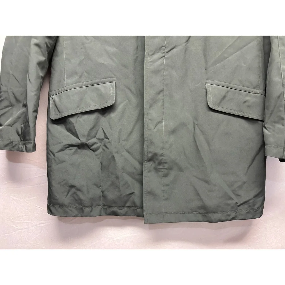 Sanyo Trench Coat Mens Deep Forest Green Long Sleeve Pocket Travel Outdoor Small
